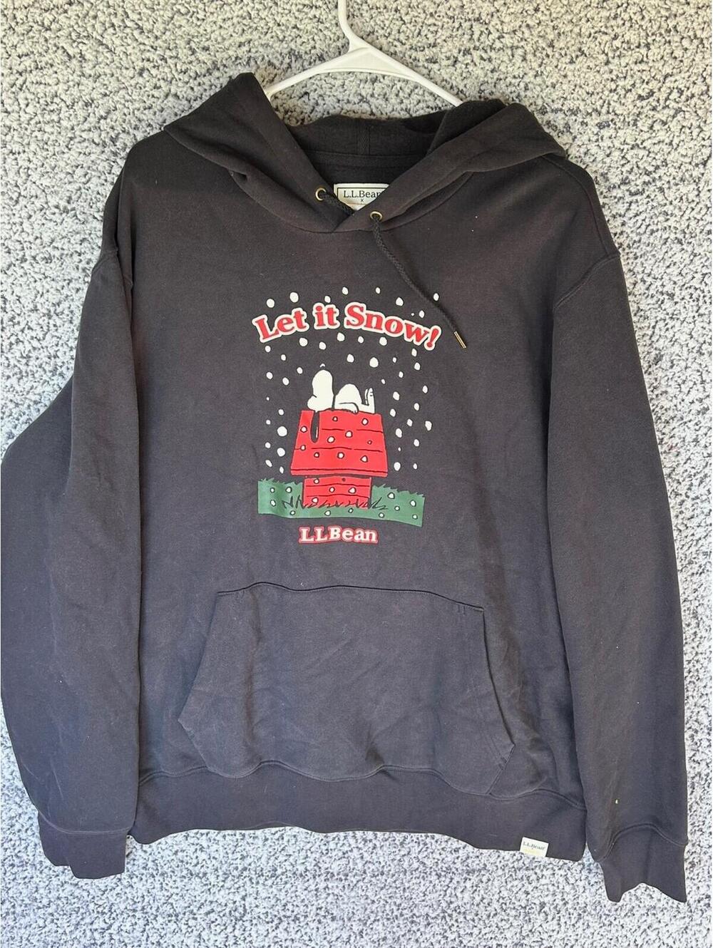 L.L. LL Bean Peanuts Hoodie Men's XL Black Let It Snow Shulz Xmas Christmas